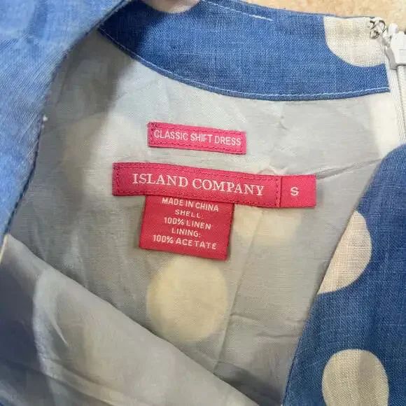 Island Company Women's Blue/white Dot Classic Shift Dress Sleeveless Size Small - Picture 7 of 10